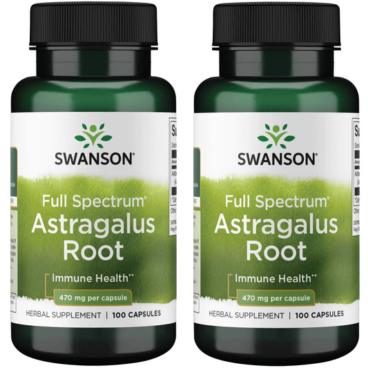 Swanson Astragalus Root - Herbal Supplement Promoting Immune System Support - Natural Formula Supporting Heart & Liver Health - (100 Capsules 470mg Each) (2 Pack)