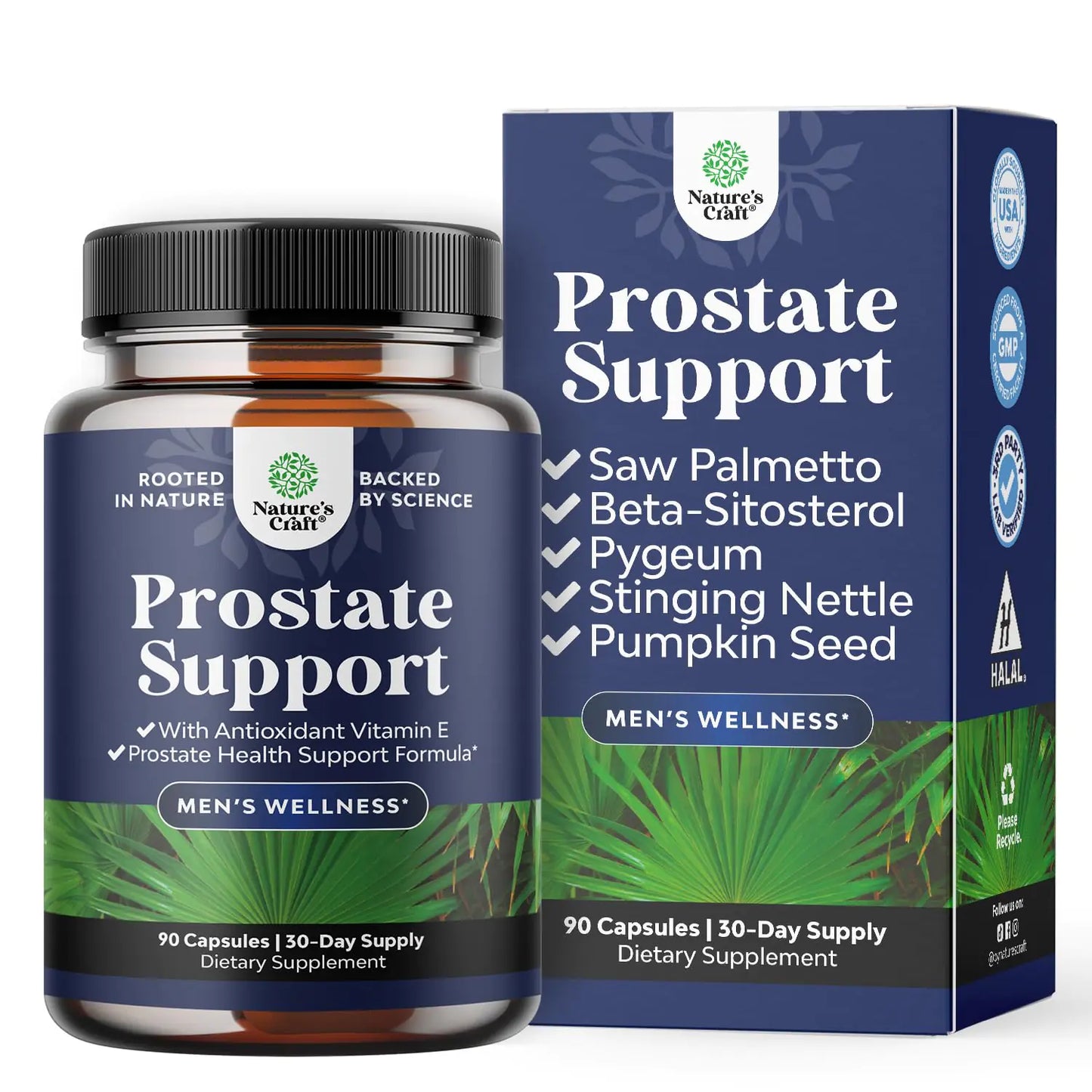 Herbal Prostate Health Supplements for Men - Advanced with Beta Sitosterol Selenium Pygeum and Saw Palmetto Support Frequent Urination 90 Capsules